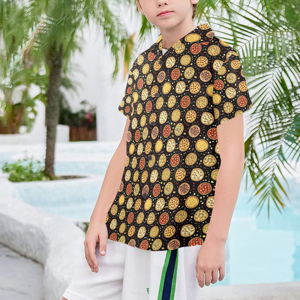 Round Pizzas On Black Senior Kids Hawaiian Shirt