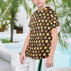 Round Pizzas On Black Senior Kids Hawaiian Shirt