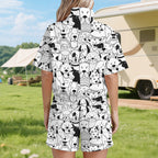 Black And White Dogs Women's Windbreaker Short Set Women's Windbreaker Short Set animal Printed Offshore