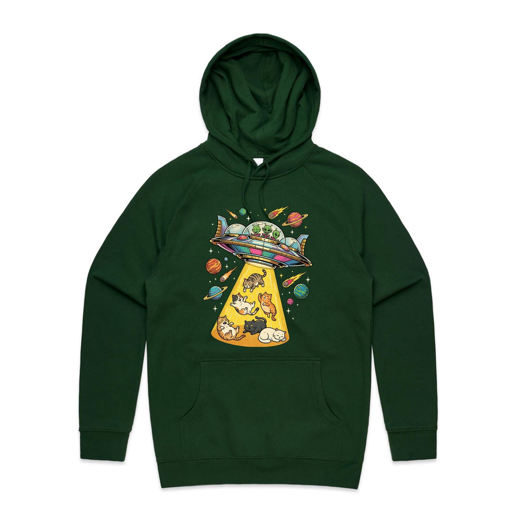 UFO Cat Abduction Men's AS Colour Hoodie Forest Green Mens Hoodie animal Printed In Australia Sci Fi