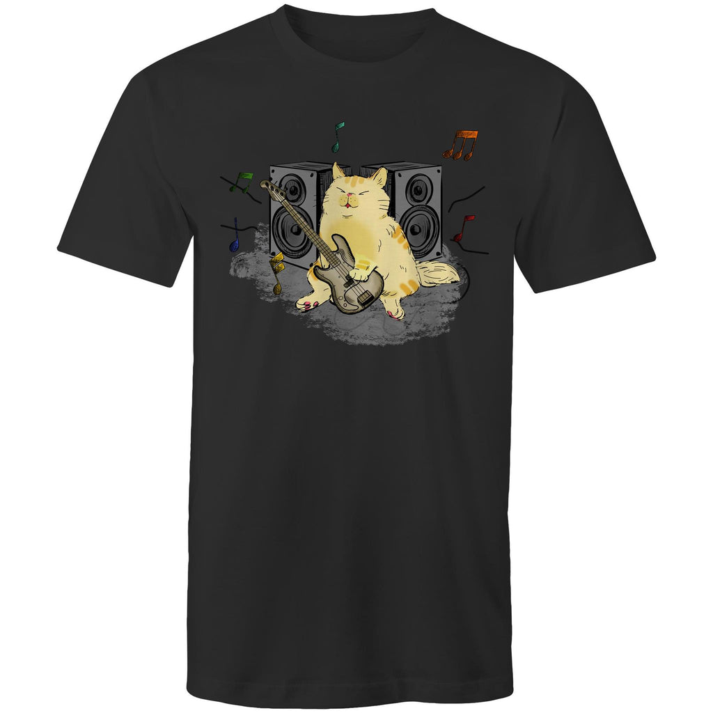Cat Bass Player - Mens T-Shirt Black Mens T-shirt animal Music Printed In Australia