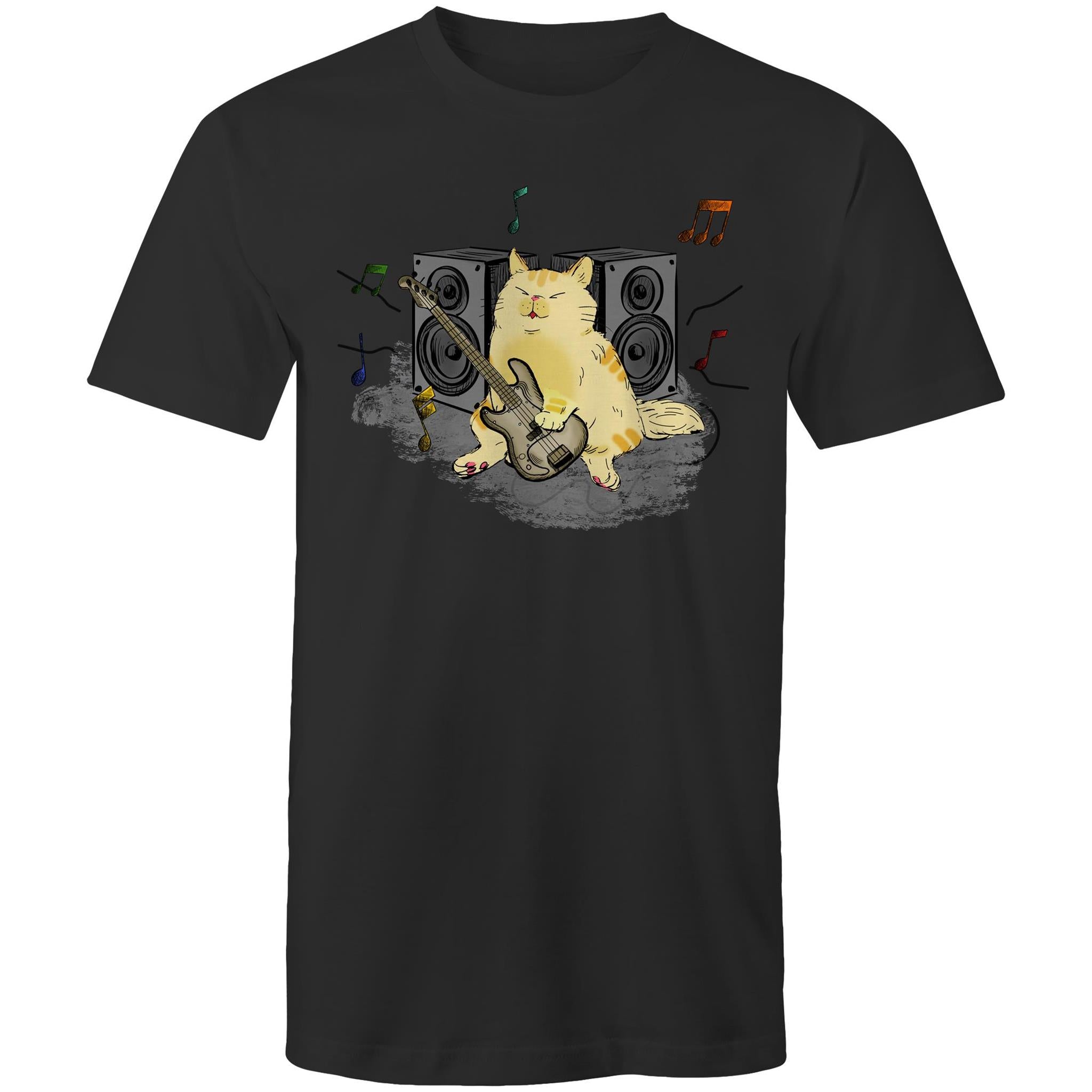 Cat Bass Player - Mens T-Shirt Black Mens T-shirt animal Music Printed In Australia