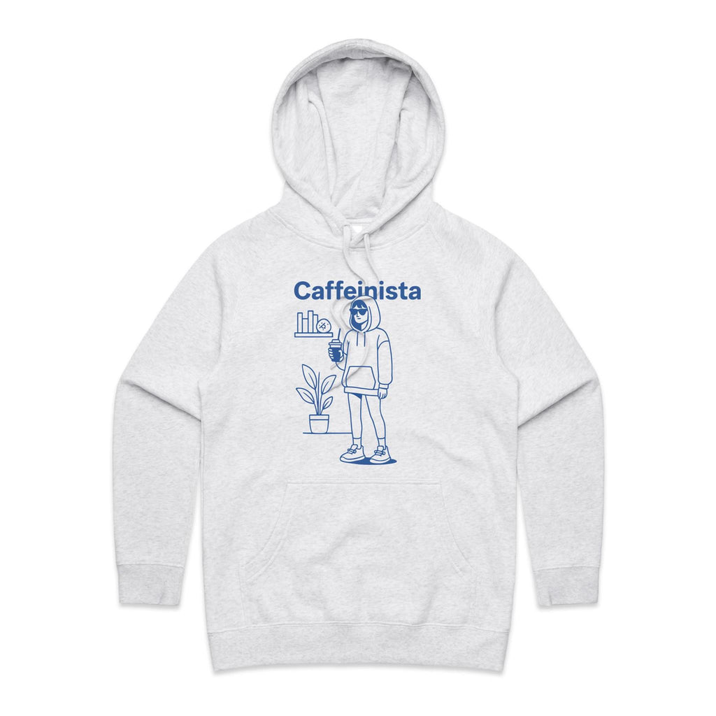 Caffeinista, Caffeine Women's AS Colour Hoodie White Marle Womens Hoodie Coffee Printed In Australia