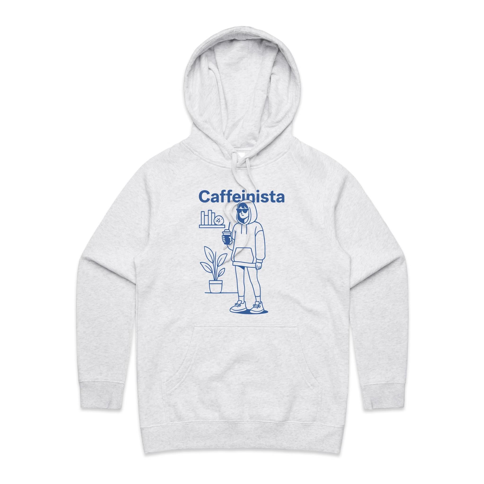 Caffeinista, Caffeine Women's AS Colour Hoodie White Marle Womens Hoodie Coffee Printed In Australia