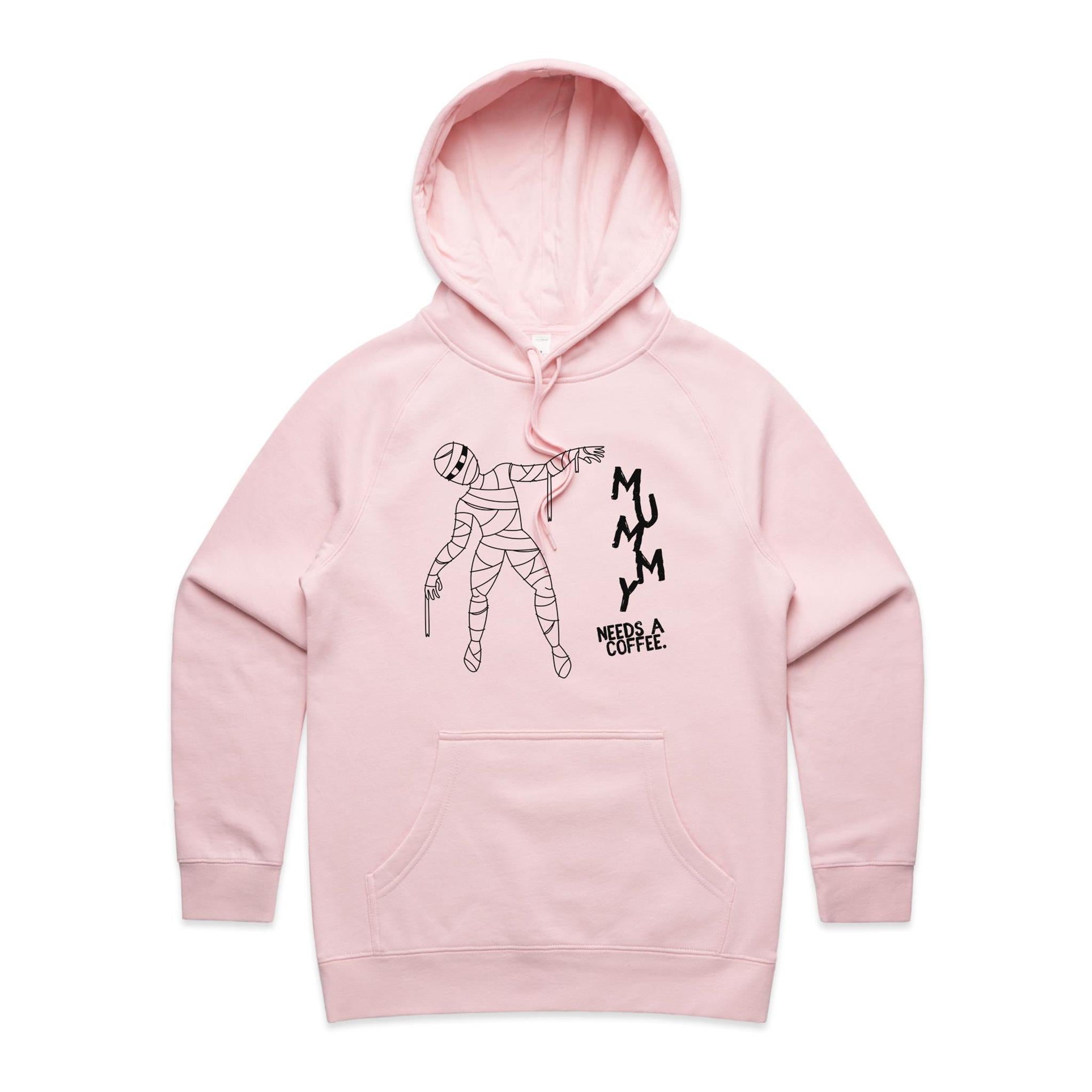 Mummy Needs A Coffee - Womens Hoodie Pink Womens Hoodie Coffee Mum Printed In Australia