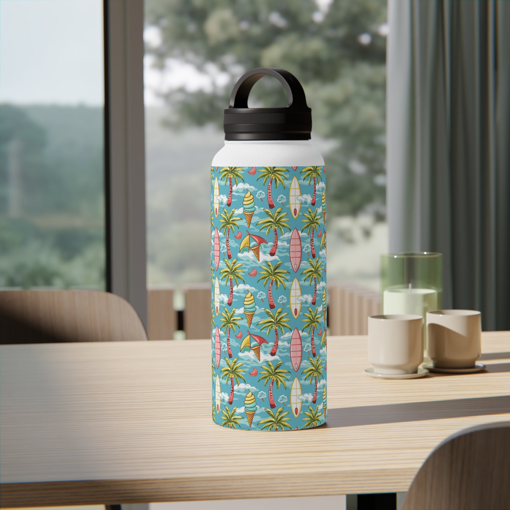 Summer Surf - Stainless Steel Water Bottle, Handle Lid White 32oz Stainless Steel Water Bottle With Handle Lid Globally Fulfilled Summer Surf