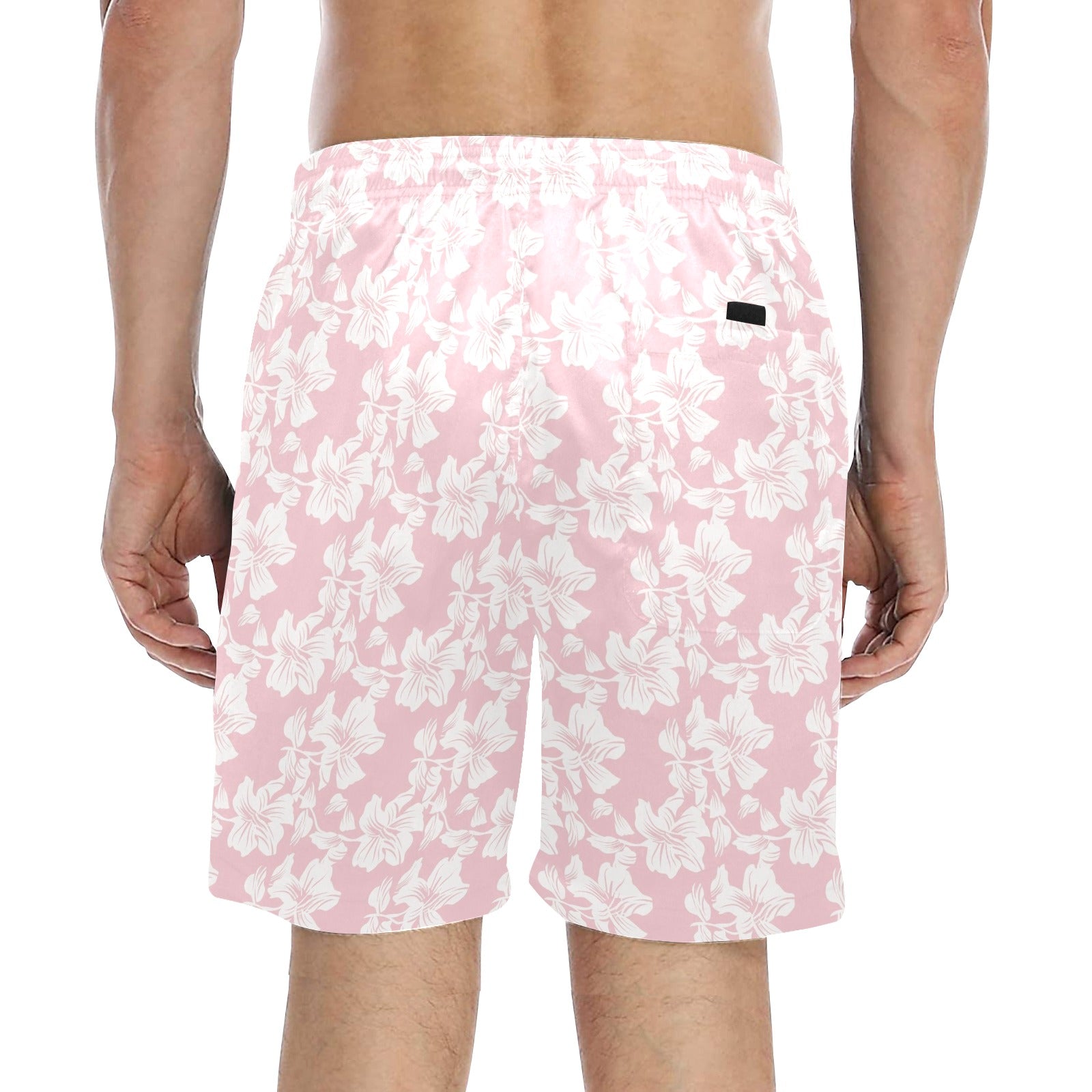 Pink Hawaiian Floral Men's Mid-Length Beach Shorts Men's Mid-Length Beach Shorts Plants Printed Offshore