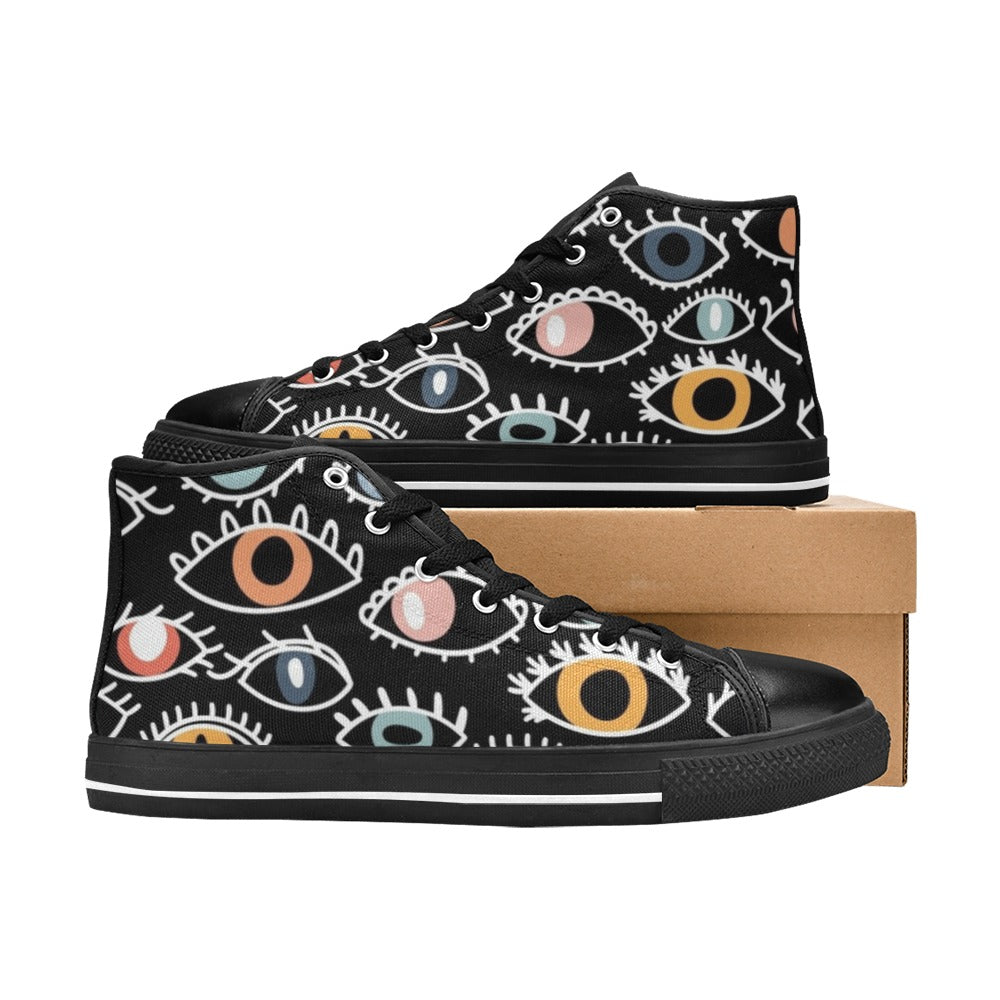 Eyes On Black  Kids High Top Canvas Shoes