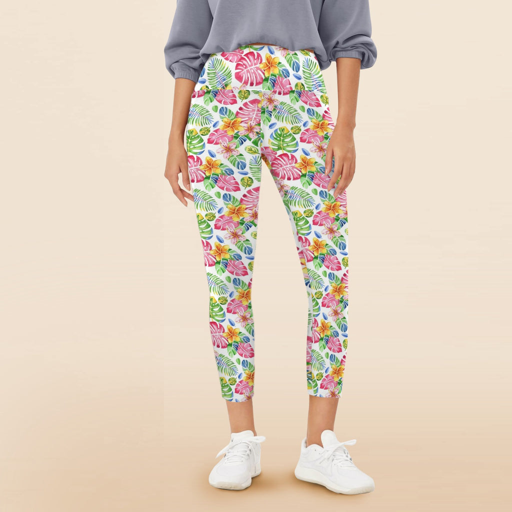 Bright Painted Tropical Women's High Waist Pockets Yoga Leggings