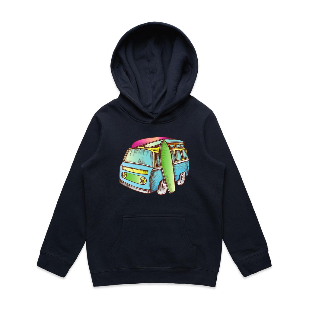 Surf Trip - Kids Hoodie Navy Kids Hoodie Printed In Australia