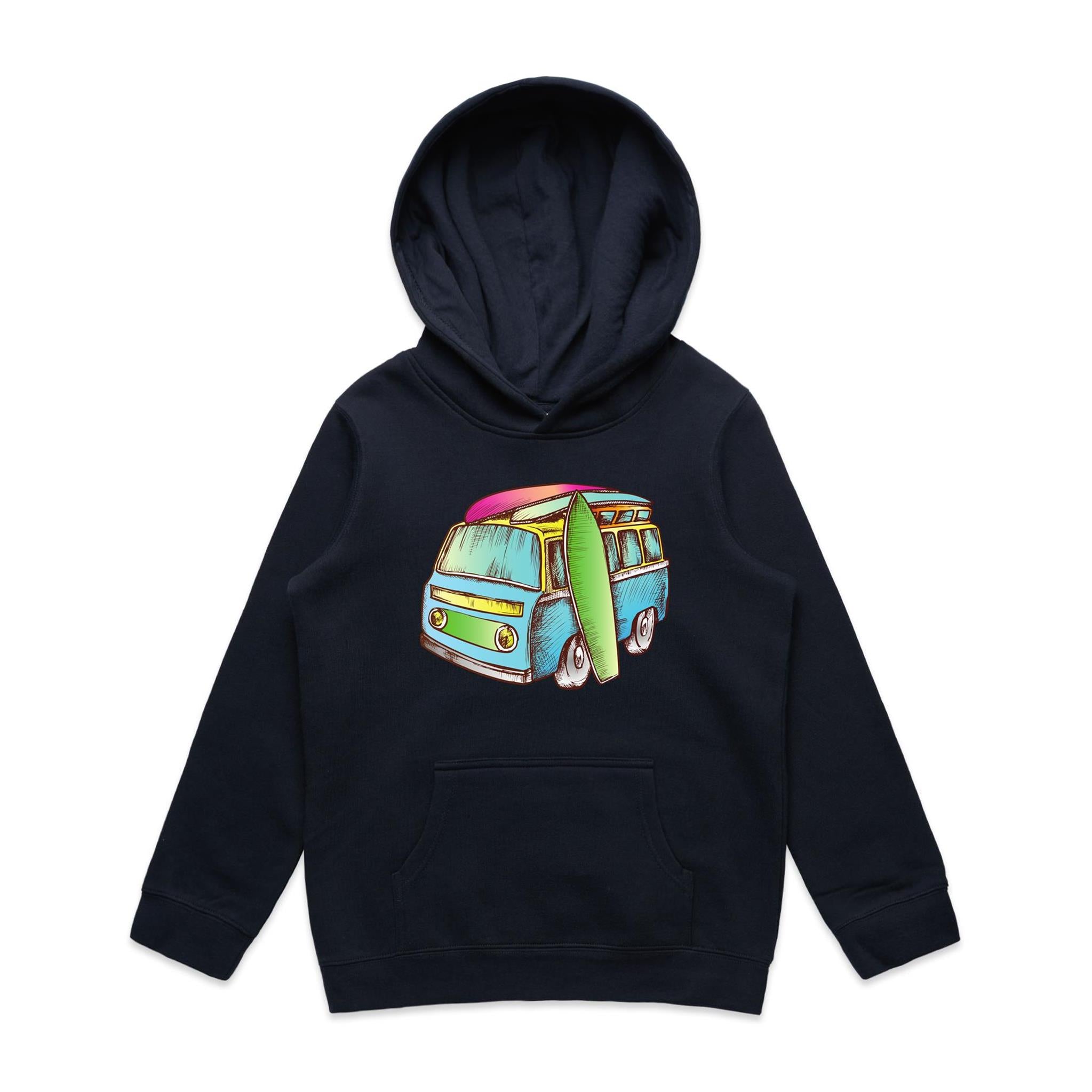 Surf Trip - Kids Hoodie Navy Kids Hoodie Printed In Australia