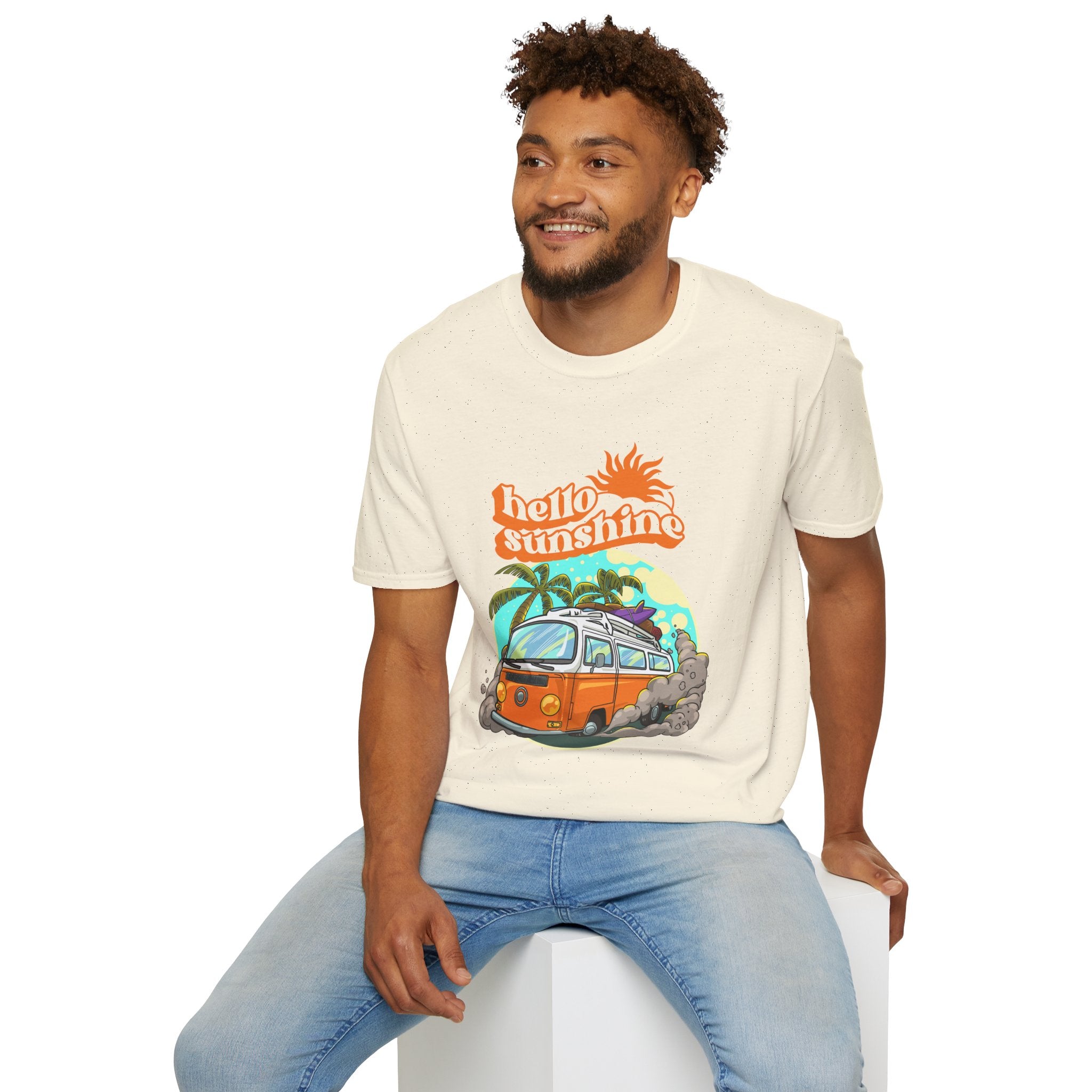 Hello Sunshine, Beach Van - Unisex Softstyle T-Shirt