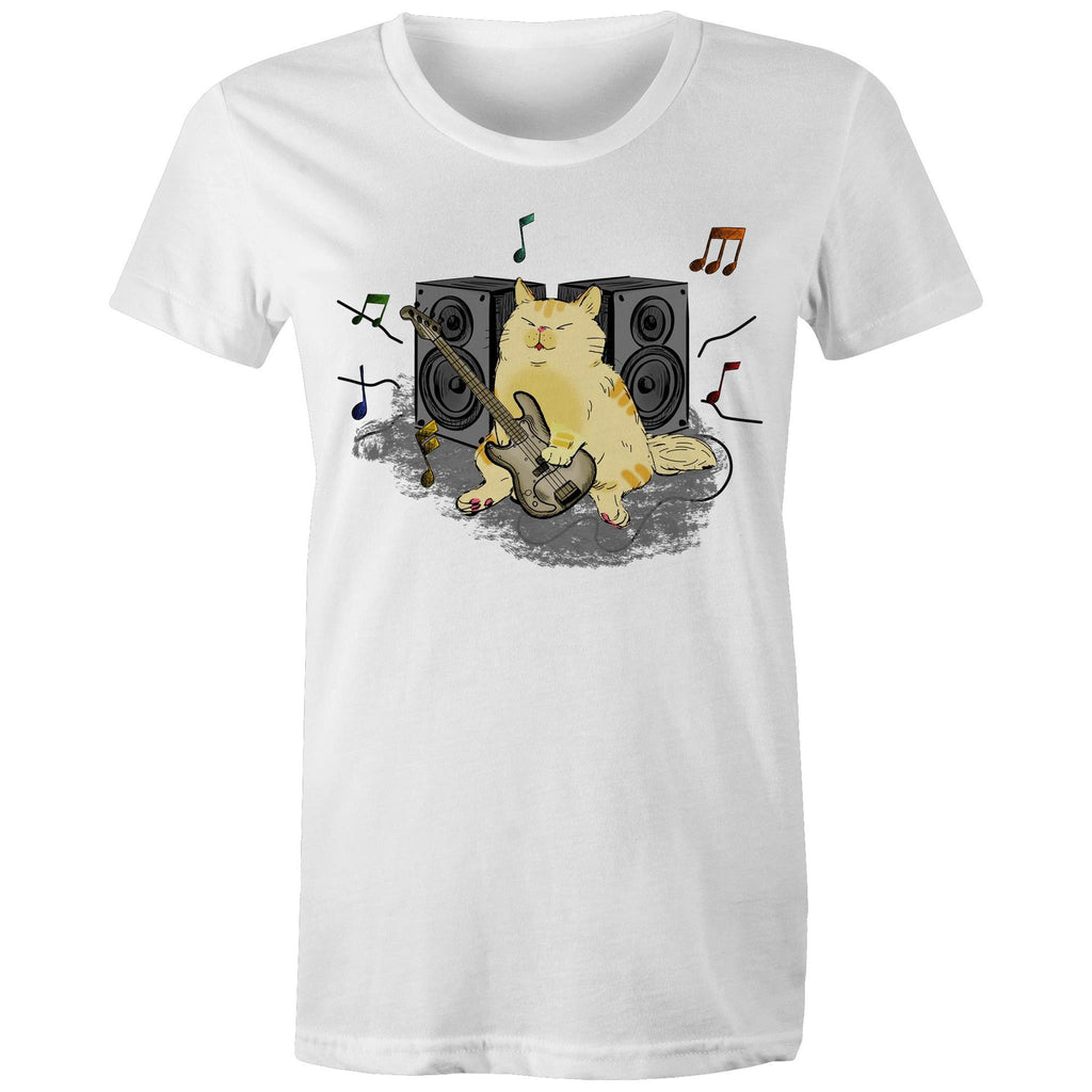Cat Bass Player - Womens T-shirt White Womens T-shirt animal Music Printed In Australia