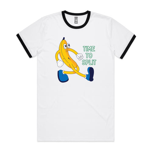 Banana, Time To Split - Staple Ringer Tee White Black Ringer T-Shirt Food Printed In Australia