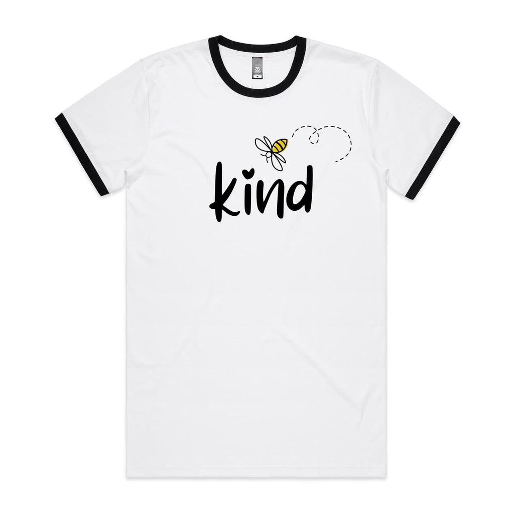 Bee Kind - Staple Ringer Tee White Black Ringer T-Shirt Kindness Printed In Australia