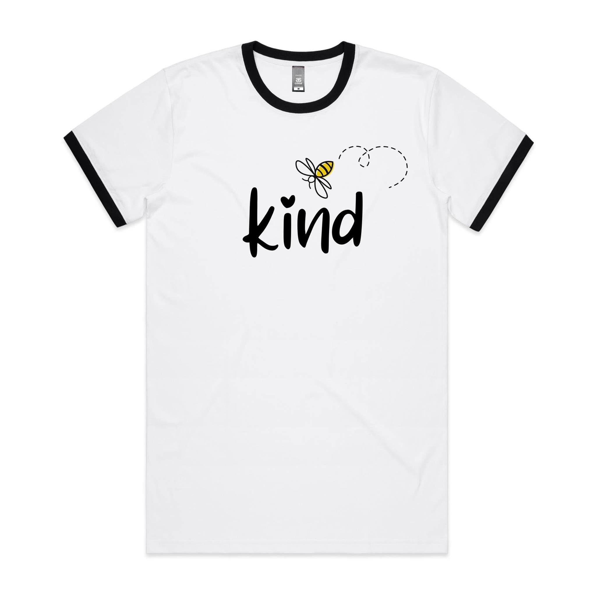 Bee Kind - Staple Ringer Tee White Black Ringer T-Shirt Kindness Printed In Australia