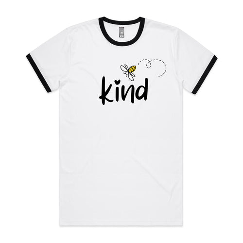 Bee Kind - Staple Ringer Tee White Black Ringer T-Shirt Kindness Printed In Australia