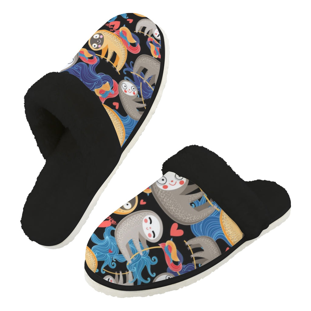 Sloths Men's Fur Trim Thick-Sole Indoor Slippers 2XL Men's Fur Trimmed Slippers animal Printed Offshore