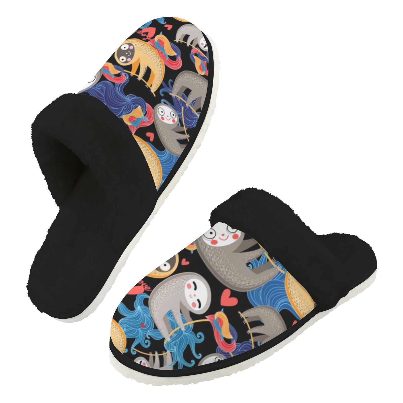 Sloths Men's Fur Trim Thick-Sole Indoor Slippers 2XL Men's Fur Trimmed Slippers animal Printed Offshore