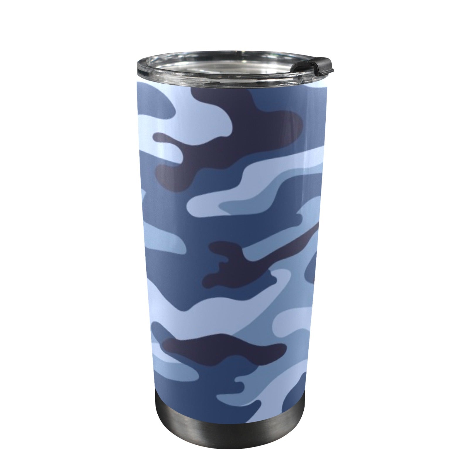 Blue Camouflage - 20oz Mobile Tumbler with Lid (Black Lock) One Size 20oz Travel Mug Printed Offshore