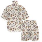 Books And Coffee Women's Windbreaker Short Set Women's Windbreaker Short Set Coffee Printed Offshore Reading