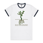 Square Roots, Maths Pun - Staple Ringer Tee White Navy Ringer T-Shirt Maths Printed In Australia