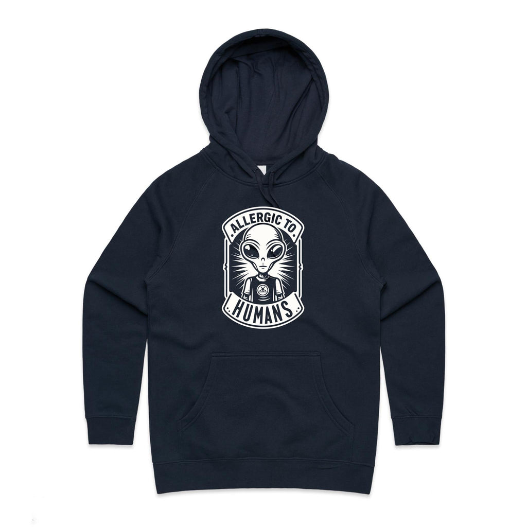 Alien, Allergic To Humans - Womens Hoodie Navy Womens Hoodie Printed In Australia Sci Fi