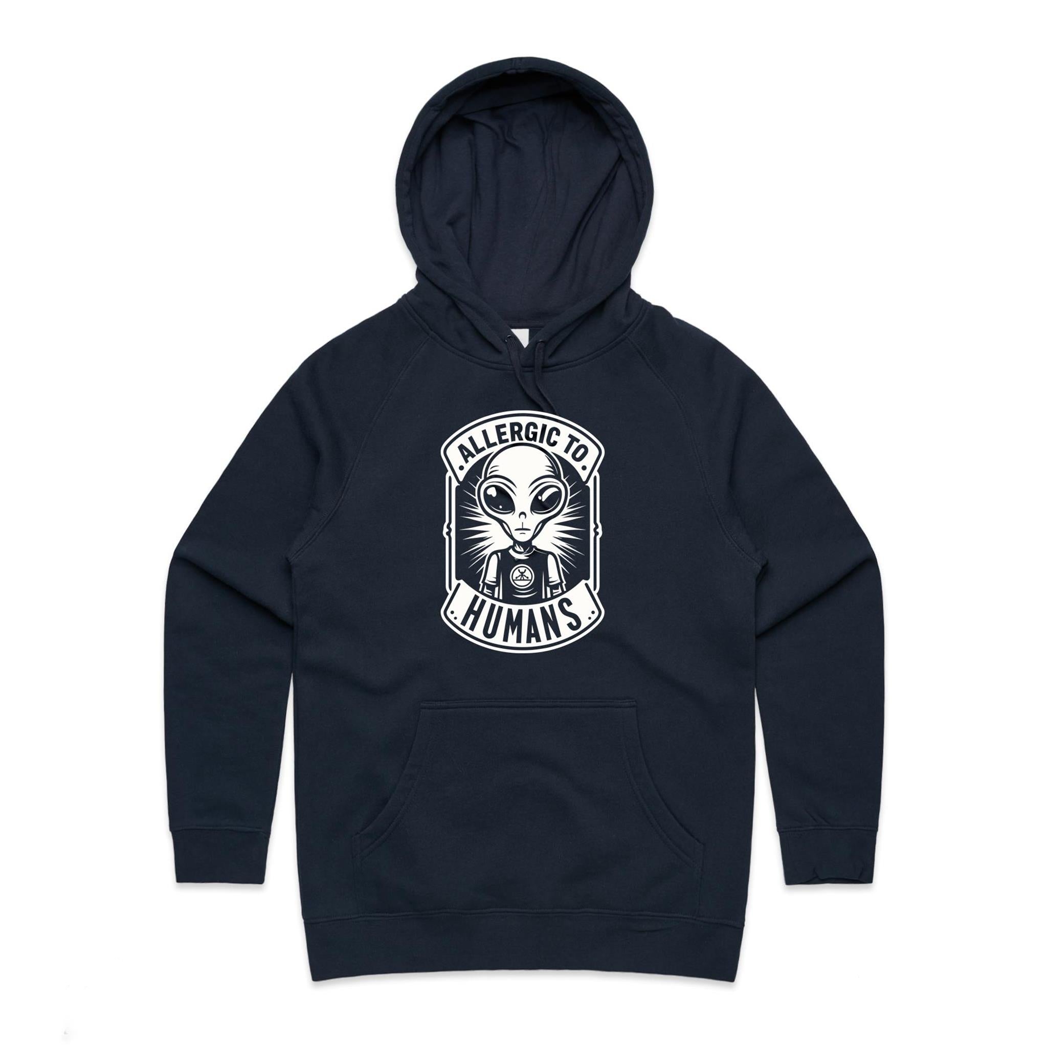 Alien, Allergic To Humans - Womens Hoodie Navy Womens Hoodie Printed In Australia Sci Fi