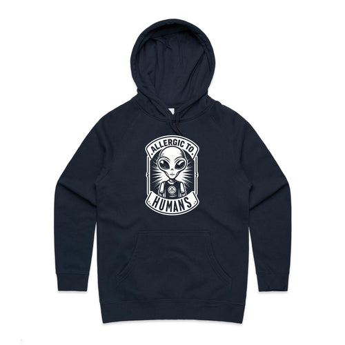Alien, Allergic To Humans - Womens Hoodie Navy Womens Hoodie Printed In Australia Sci Fi