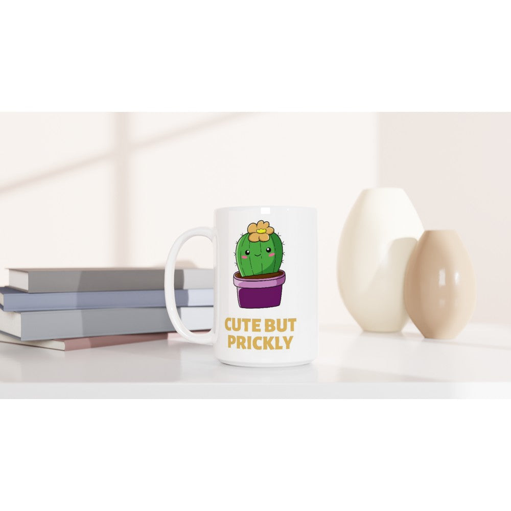 Cactus, Cute But Prickly - White 15oz Ceramic Mug 15oz Mug Globally Fulfilled plant