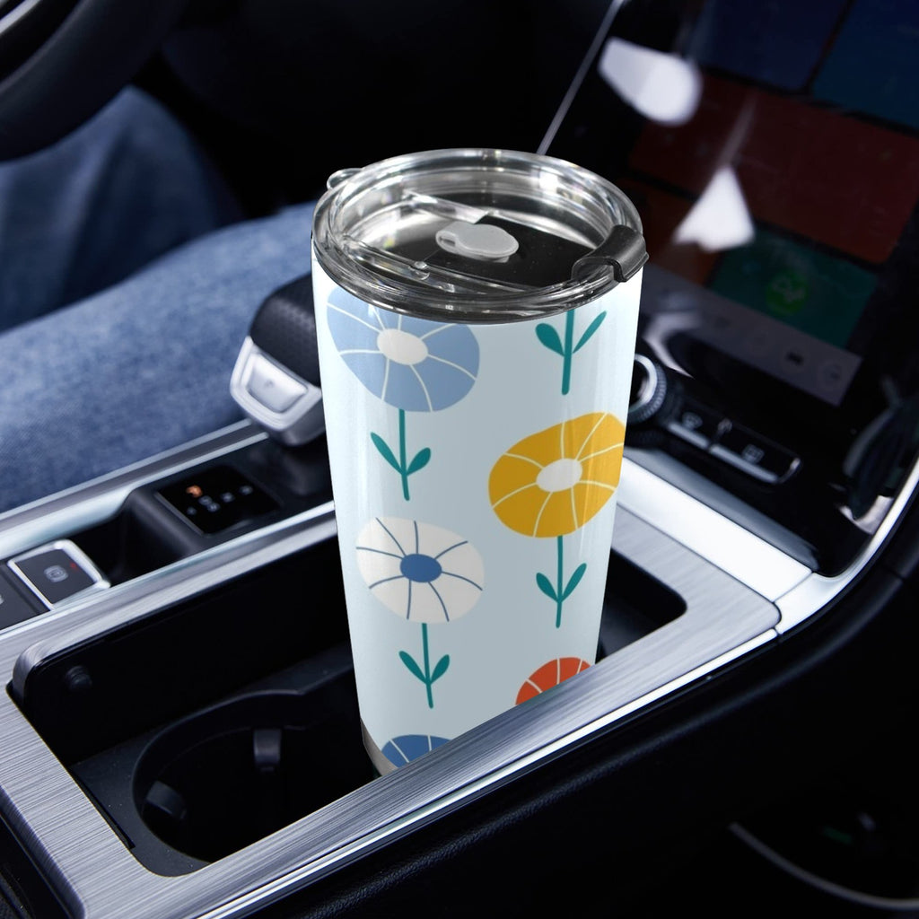 Abstract Cute Flowers 20oz Mobile Tumbler with Lid (Black Lock) 20oz Travel Mug Plants Printed Offshore