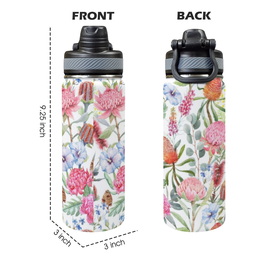 Australian Flowers - Insulated Water Bottle with Dual-Use Lid (18oz) Insulated Water Bottle with Dual-Use Lid (18oz) Plants Printed Offshore
