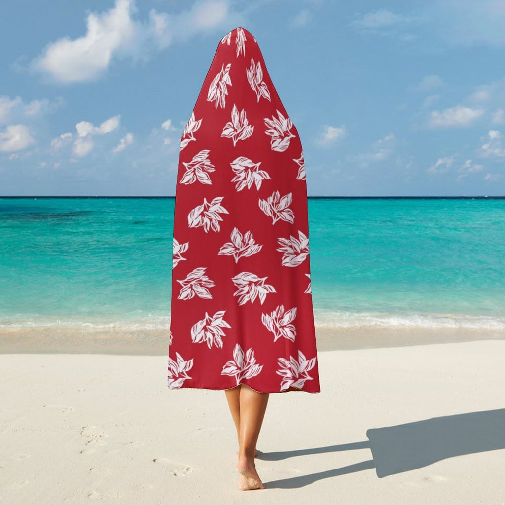 Retro Red Hawaiian Foliage Kids Hooded Blanket 100cm x 130cm Kids Hooded Blanket Plants Printed Offshore Surf