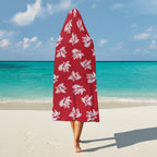 Retro Red Hawaiian Foliage Kids Hooded Blanket 100cm x 130cm Kids Hooded Blanket Plants Printed Offshore Surf