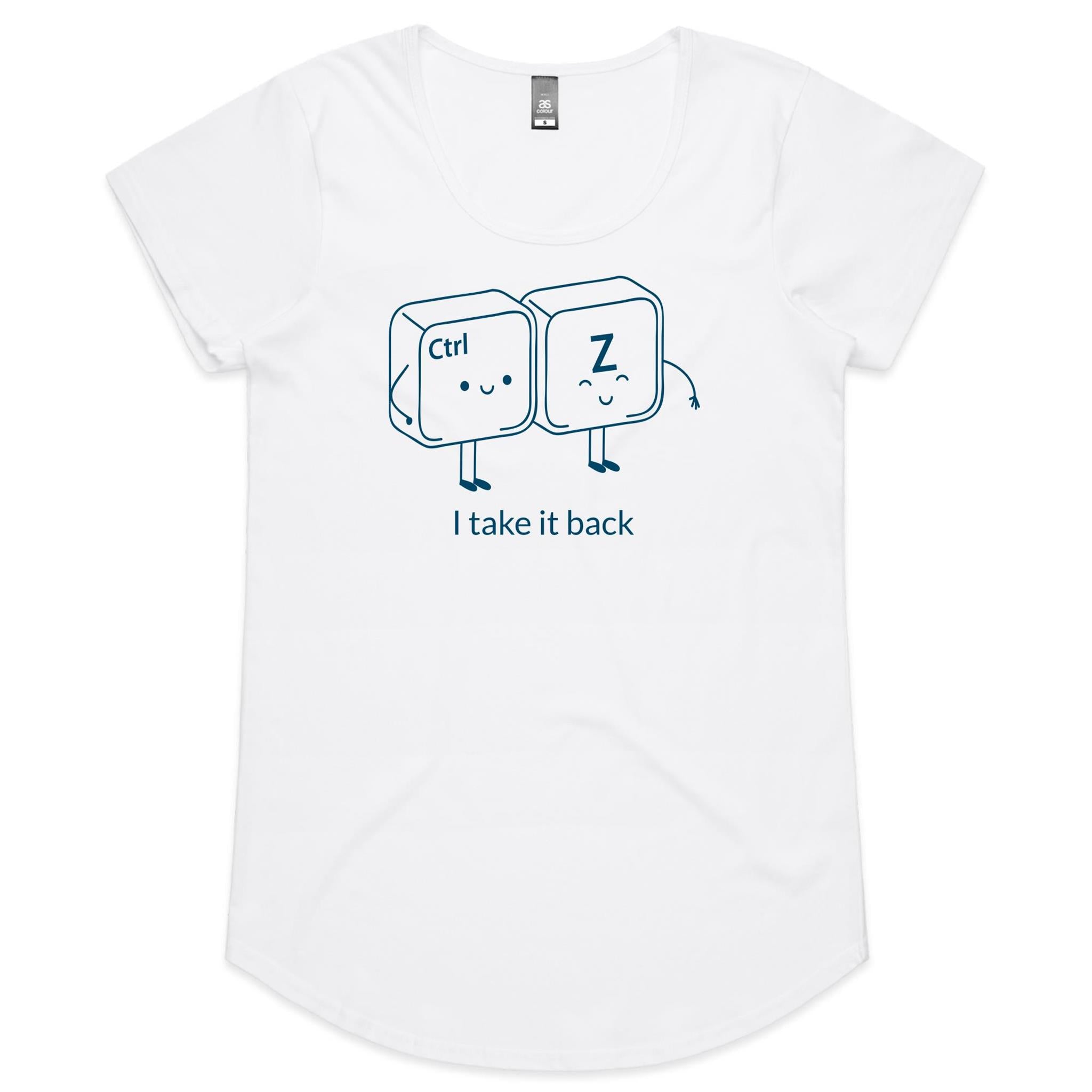 Ctrl Z, Computer Keyboard, I Take It Back - Womens Scoop Neck T-Shirt White Womens Scoop Neck T-shirt Printed In Australia Tech