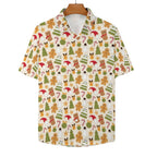 Cute Christmas Women's Collared Pocketless Short Sleeve Shirt Women's Pocketless Short Sleeve Button Up Shirt Christmas Printed Offshore