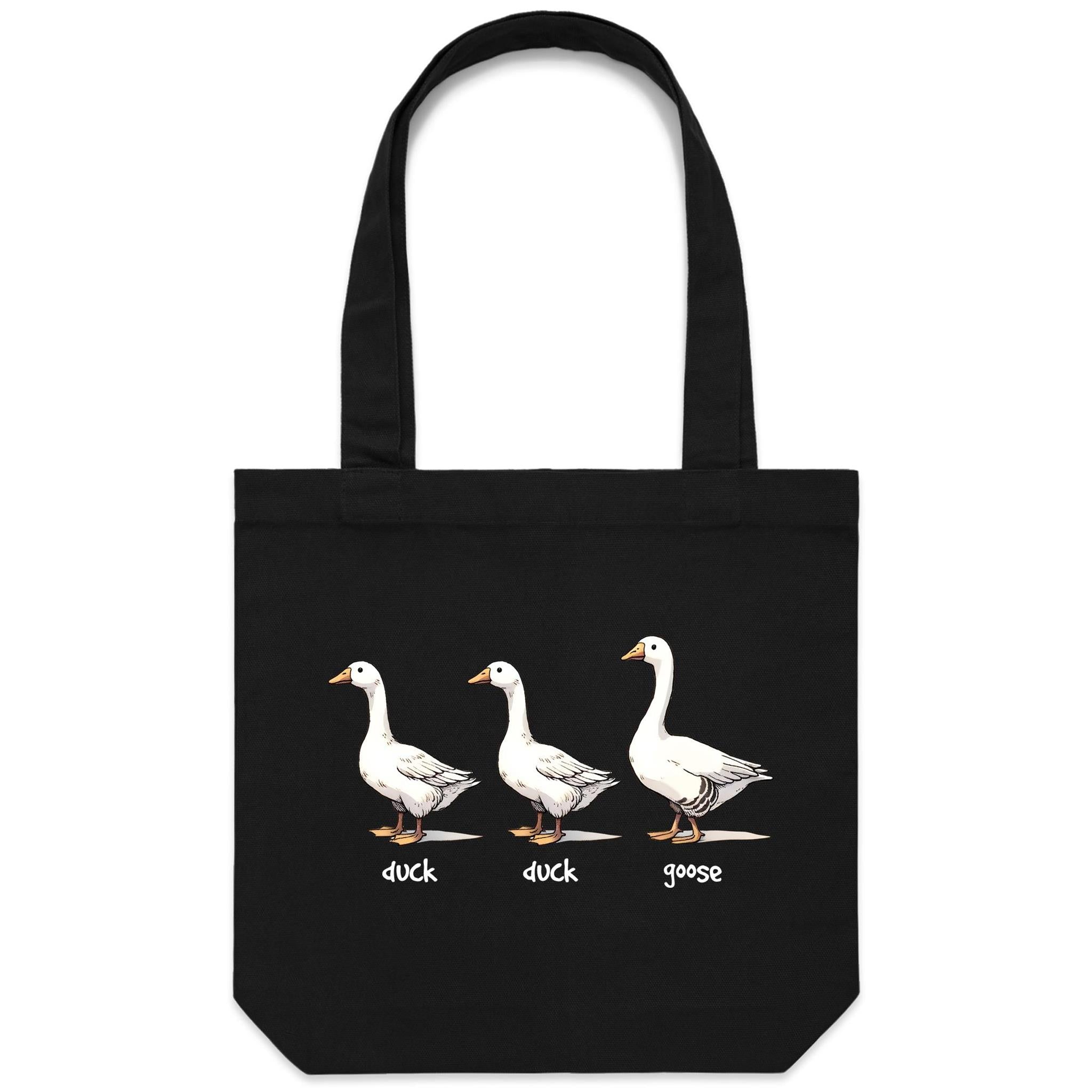 Duck Duck Goose - Canvas Tote Bag Black One Size Tote Bag animal Games Printed In Australia