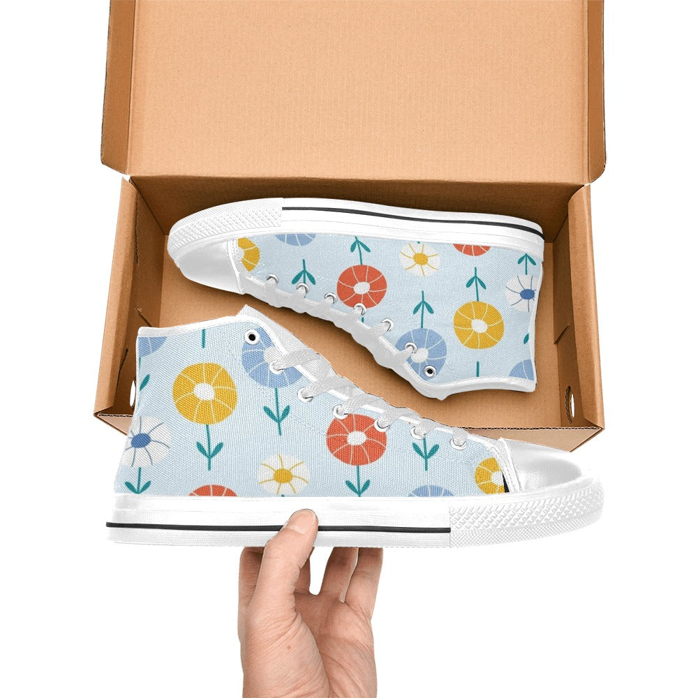 Abstract Cute Flowers Men's High Top Canvas Shoes Men's Classic High Top Canvas Shoes Plants Printed Offshore