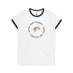 Love The Planet, Turtle - Women's Ringer Tee White Navy