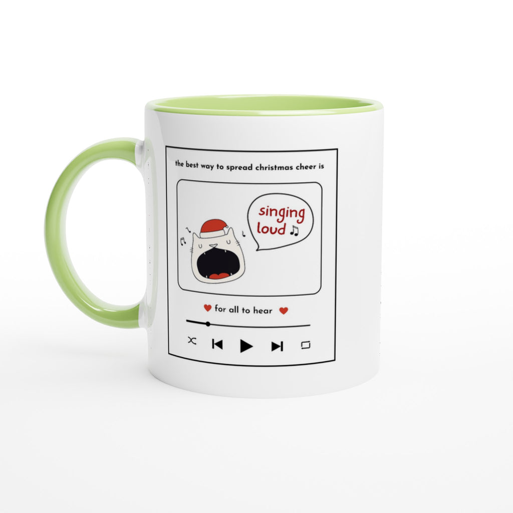 White 11oz Ceramic Mug with Colour Inside Ceramic Green Christmas Colour Mug Christmas Globally Fulfilled