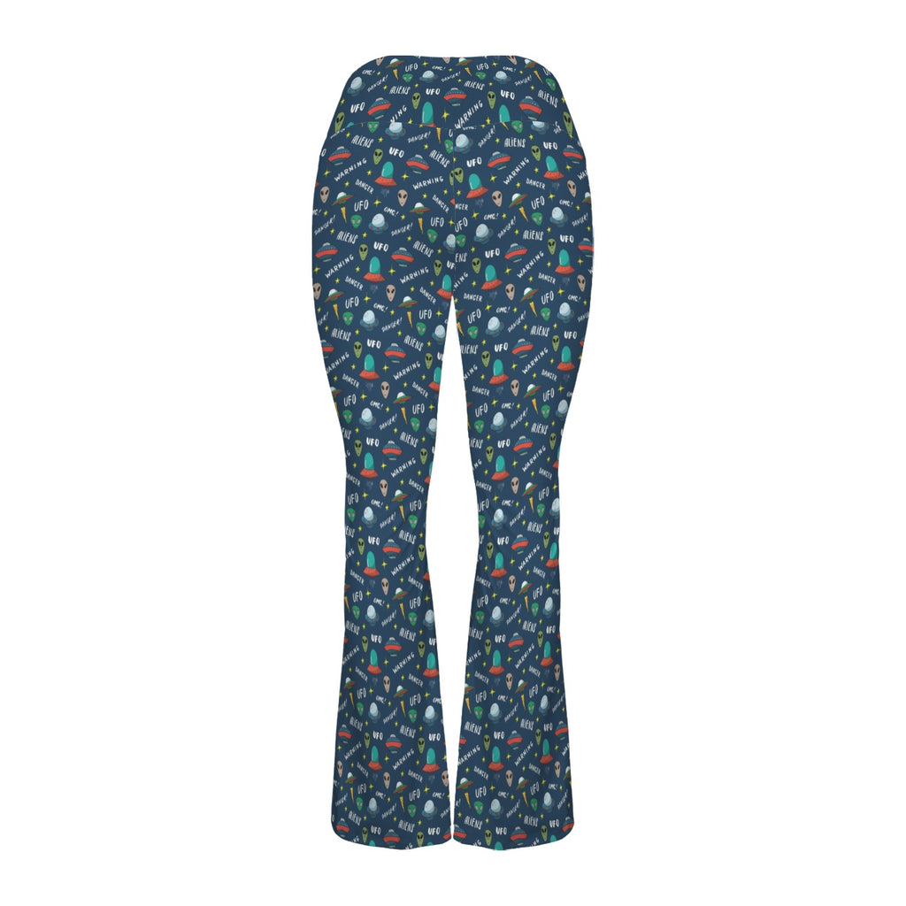 UFO's And Aliens High Waist Crossover Tummy Control Flare Leggings High Waist Flare Leggings Printed Offshore Sci Fi