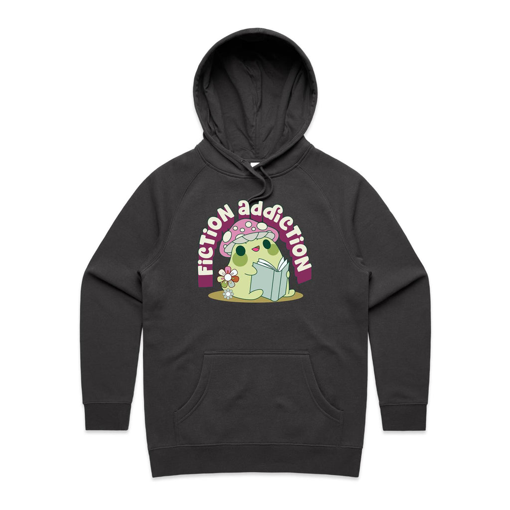 Fiction Addiction - Womens Hoodie Coal Womens Hoodie Printed In Australia Reading