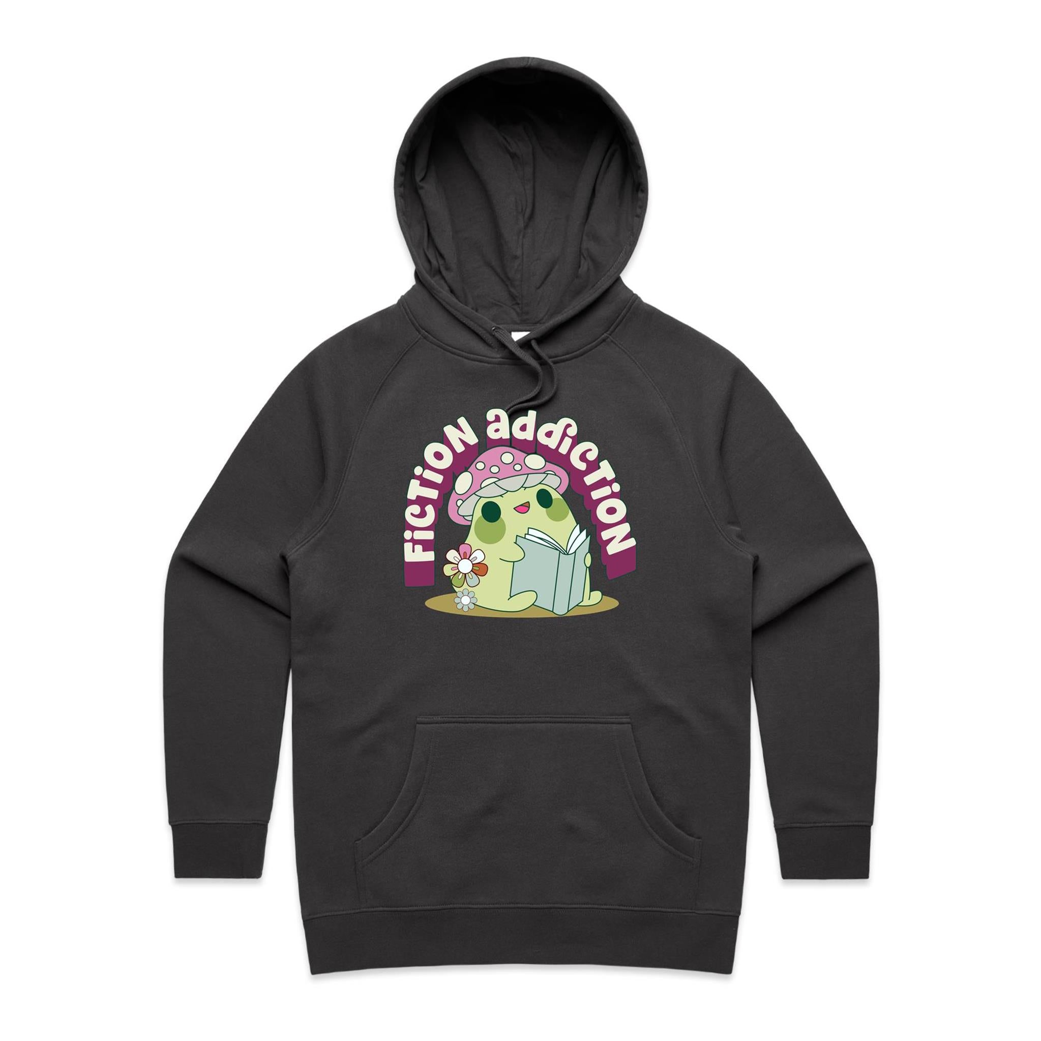 Fiction Addiction - Womens Hoodie Coal Womens Hoodie Printed In Australia Reading