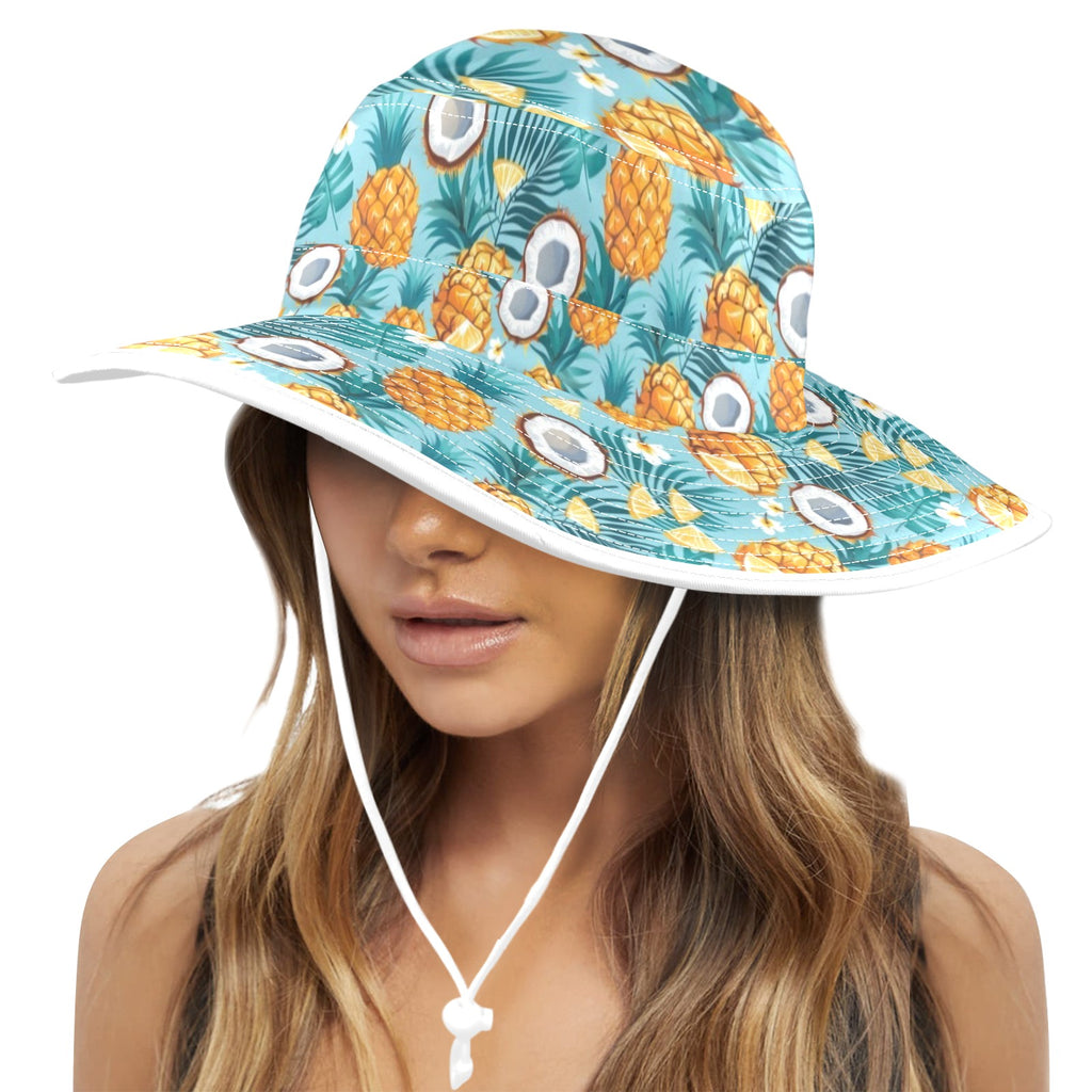 Pineapple Coconut Wide Brim Bucket Hat Wide Brim Bucket Hat Food Printed Offshore