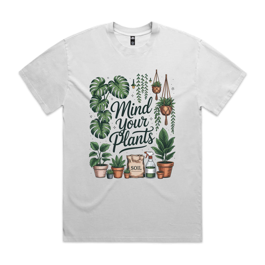 Mind Your Plants AS Colour Heavy Faded Tee Unisex Faded White Heavy Faded T-shirt Plants Printed In Australia
