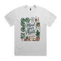 Mind Your Plants AS Colour Heavy Faded Tee Unisex Faded White Heavy Faded T-shirt Plants Printed In Australia