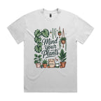 Mind Your Plants AS Colour Heavy Faded Tee Unisex Faded White Heavy Faded T-shirt Plants Printed In Australia