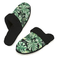 Jungle Leaves Men's Fur Trim Thick-Sole Indoor Slippers 2XL Men's Fur Trimmed Slippers Plants Printed Offshore