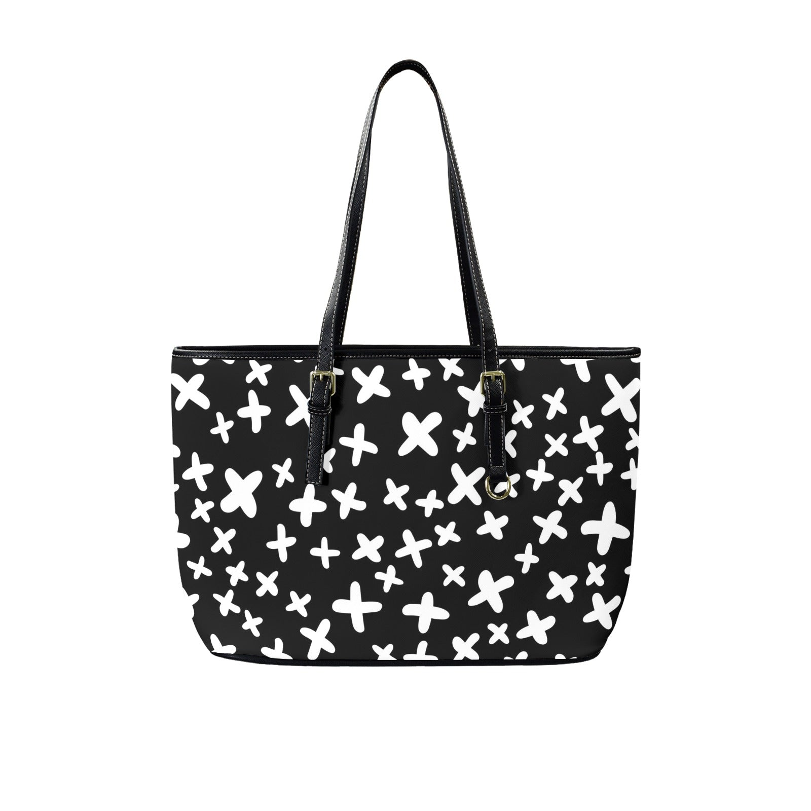 Black And White X's - PU Leather Tote Bag - Large