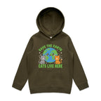 Save The Earth, Cats Live Here Kid's AS Colour Hoodie Army Kids Hoodie animal Environment Printed In Australia